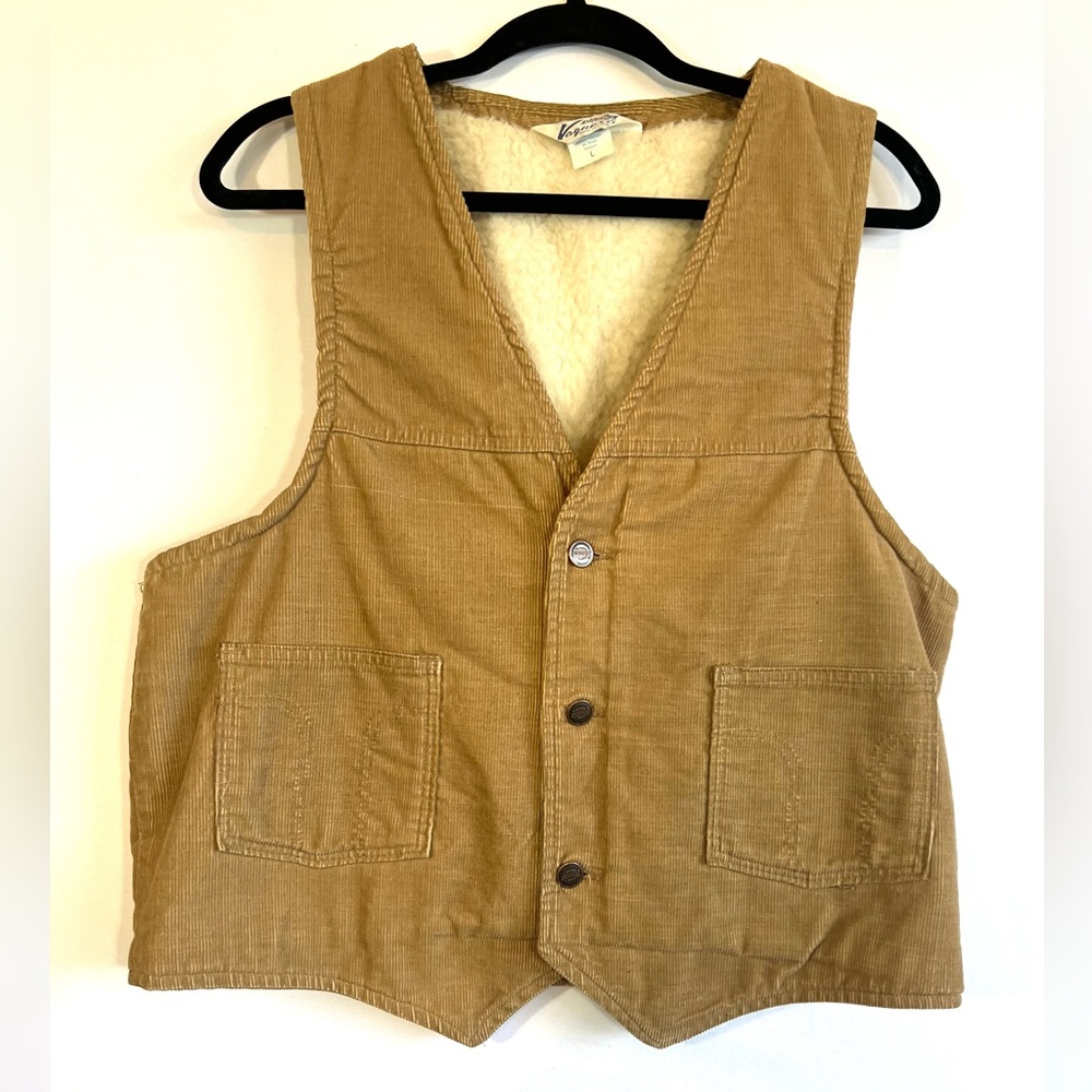Vintage Dickies Brown Corduroy Vest Sherpa Lining Button Up 70s Mens Size L